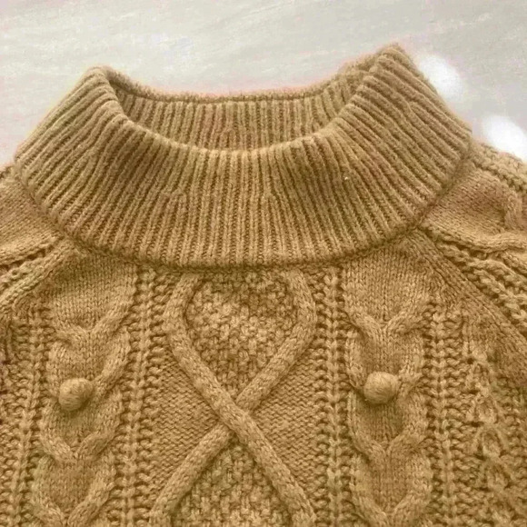 J. Crew Wool Blend Azra Pom Pom Cable Knit Mock Neck Sweater Size Medium preppy - Picture 7 of 11